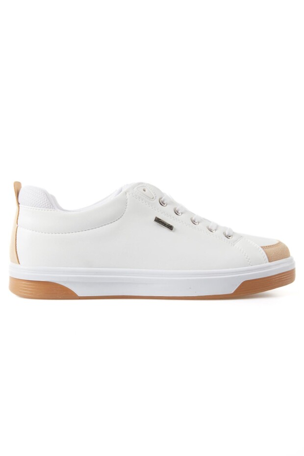 Beyaz Süet Detaylı Bağcıklı Suni Deri Erkek Spor Ayakkabı - 89118