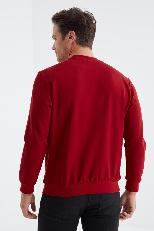 Kırmızı Ön Baskılı O Yaka Rahat Form Erkek Sweatshirt - 88146