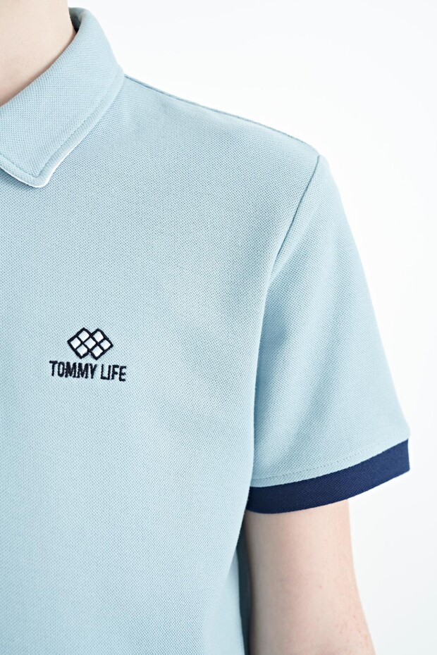 Açık Mavi Logo Nakışlı Standart Kalıp Polo Yaka Erkek Çocuk T-Shirt - 11083