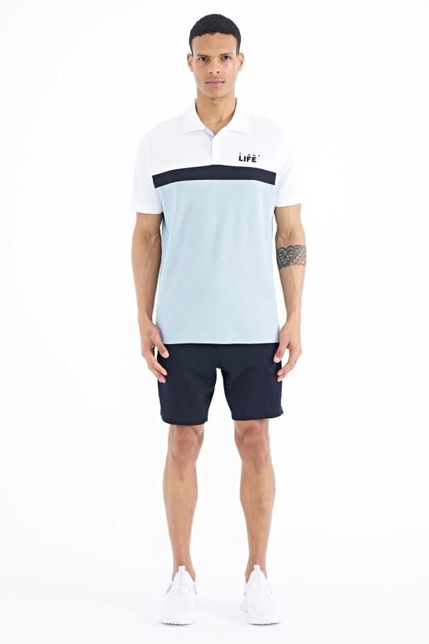 Açık Mavi Renk Geçişli Polo Yaka Standart Kalıp Erkek T-shirt - 88238
