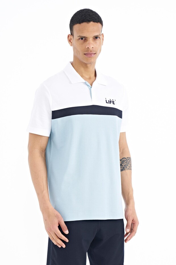 Açık Mavi Renk Geçişli Polo Yaka Standart Kalıp Erkek T-shirt - 88238