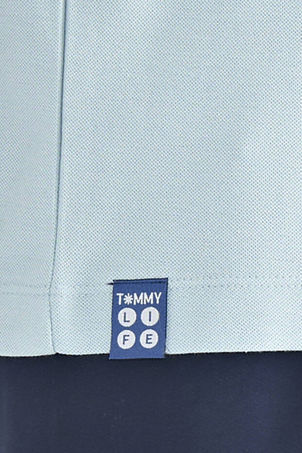 Açık Mavi Yazı Baskılı Standart Form Polo Yaka Erkek T-shirt - 88236