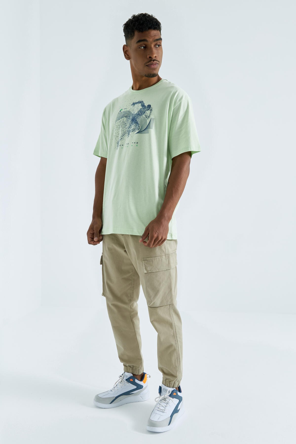 Açık Yeşil Baskı Detaylı O Yaka Erkek Oversize T-Shirt - 88093