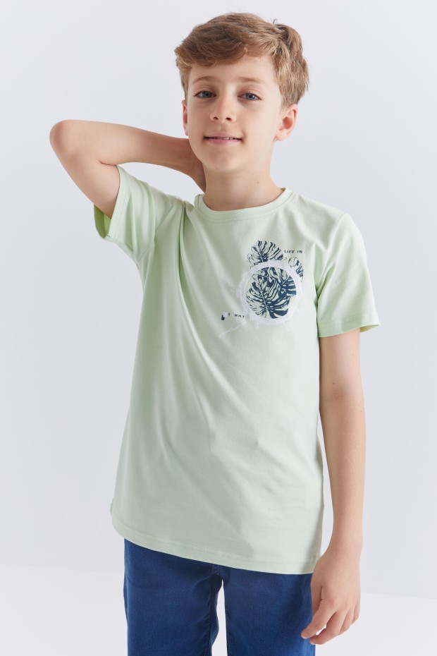 Tommy Life Açık Yeşil Baskılı O Yaka Kısa Kollu Standart Kalıp Erkek Çocuk T-Shirt - 10867. 1