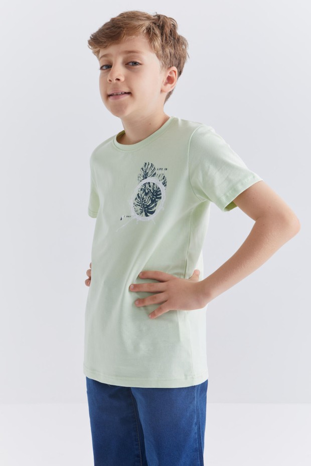 Tommy Life Açık Yeşil Baskılı O Yaka Kısa Kollu Standart Kalıp Erkek Çocuk T-Shirt - 10867. 8
