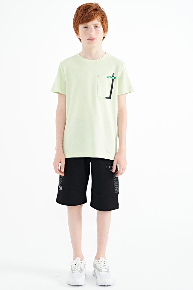 Açık Yeşil Cep Detaylı O Yaka Standart Kalıp Erkek Çocuk T-Shirt - 11120