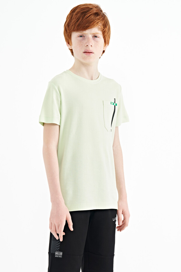 Açık Yeşil Cep Detaylı O Yaka Standart Kalıp Erkek Çocuk T-Shirt - 11120