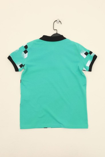 Açık Yeşil Erkek Çocuk Desen Baskılı Dar Kalıp Polo Yaka T-Shirt-10531 - Thumbnail