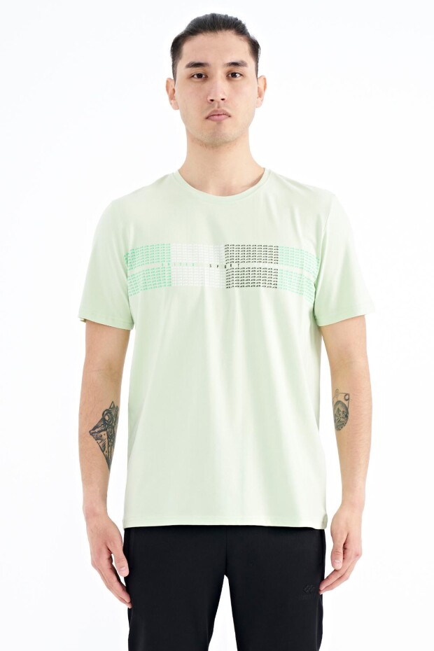 Açık Yeşil Minimal Yazı Baskılı Standart Kalıp Erkek T-shirt - 88182