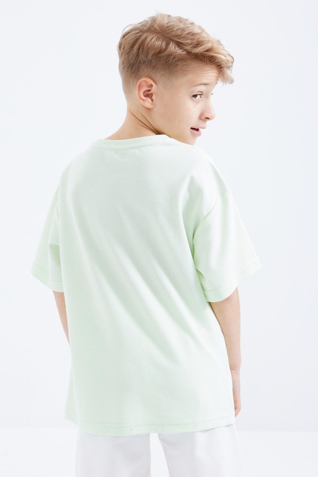 Açık Yeşil Oversize Yazı Baskılı Kısa Kollu O Yaka Erkek Çocuk T-Shirt - 10930