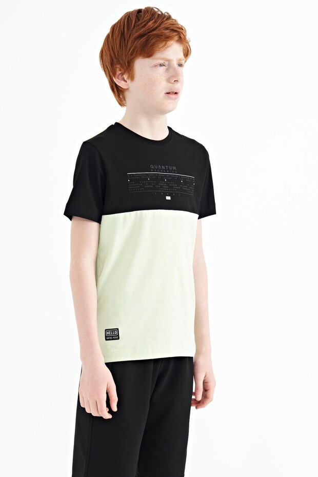 Tommy Life Açık Yeşil Yazı Baskılı Renk Bloklu Standart Kalıp O Yaka Erkek Çocuk T-Shirt - 11134. 6
