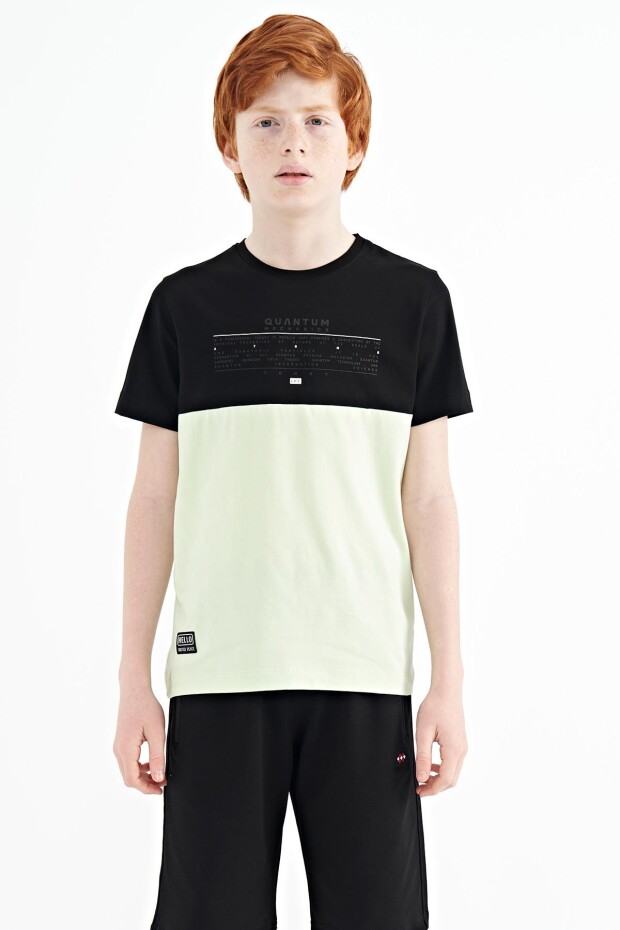 Tommy Life Açık Yeşil Yazı Baskılı Renk Bloklu Standart Kalıp O Yaka Erkek Çocuk T-Shirt - 11134. 1