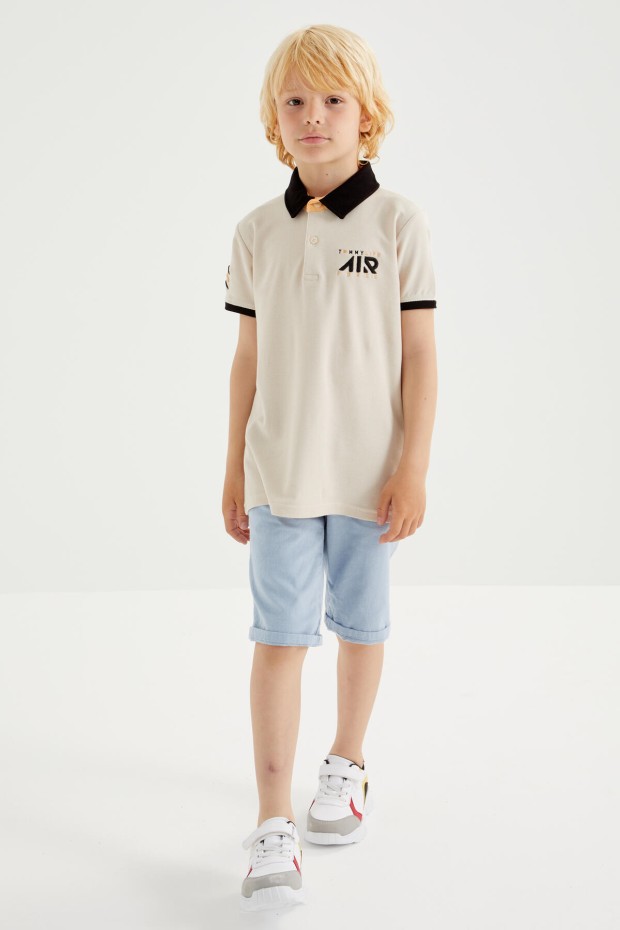 Tommy Life Bej Air Yazılı Standart Kalıp Polo Yaka Erkek Çocuk T-Shirt - 10894. 2