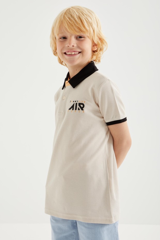 Tommy Life Bej Air Yazılı Standart Kalıp Polo Yaka Erkek Çocuk T-Shirt - 10894. 1