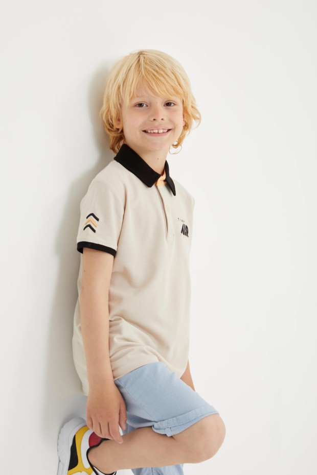 Tommy Life Bej Air Yazılı Standart Kalıp Polo Yaka Erkek Çocuk T-Shirt - 10894. 7