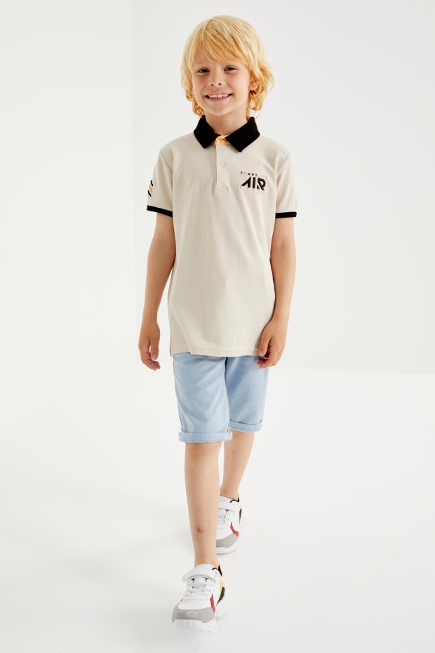 Tommy Life Bej Air Yazılı Standart Kalıp Polo Yaka Erkek Çocuk T-Shirt - 10894. 6