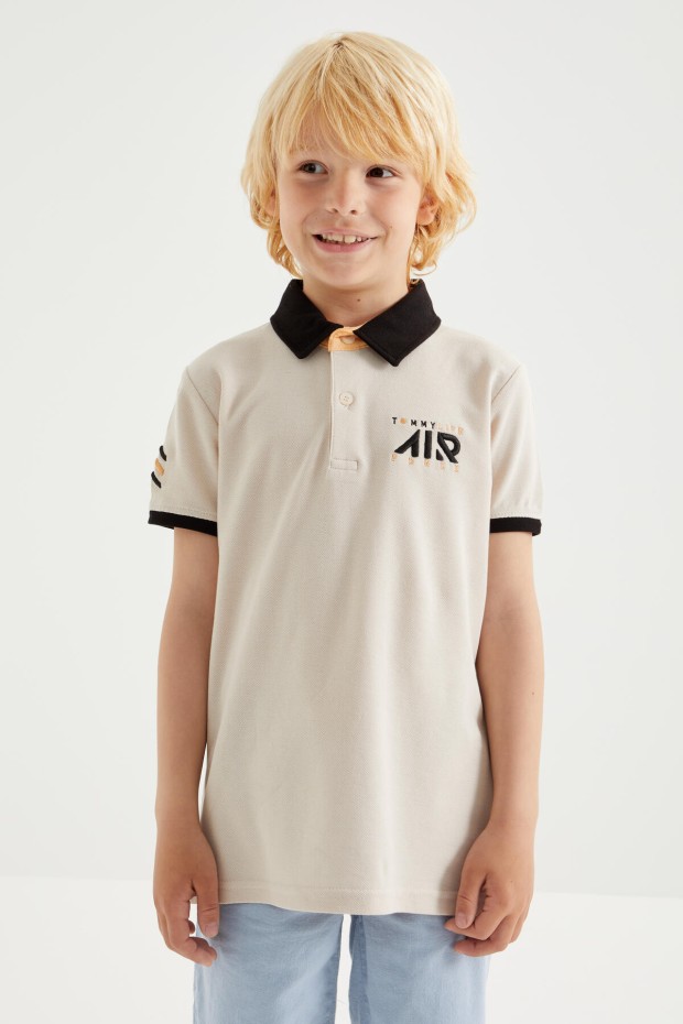 Tommy Life Bej Air Yazılı Standart Kalıp Polo Yaka Erkek Çocuk T-Shirt - 10894. 5