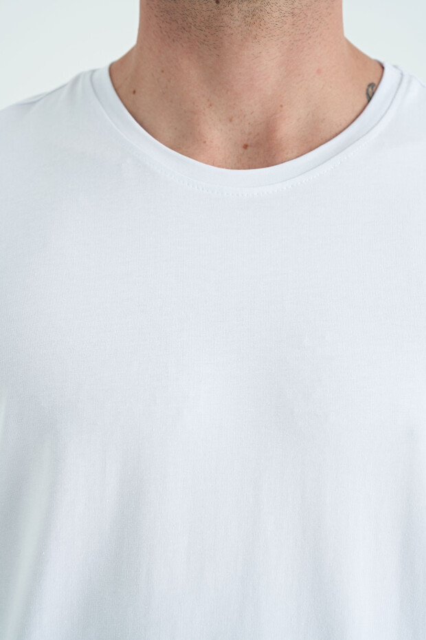 Beyaz Erkek Basic Kısa Kol Standart Kalıp O Yaka T-shirt - 87911
