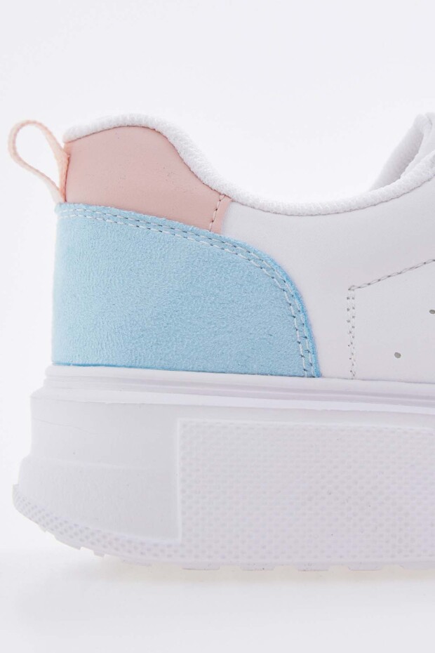 Beyaz - Açık Mavi Bağcıklı Rahat Kalıp Kadın Spor Ayakkabı - 89105