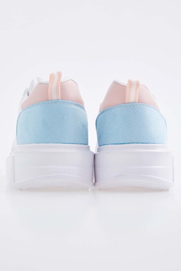 Beyaz - Açık Mavi Bağcıklı Rahat Kalıp Kadın Spor Ayakkabı - 89105 - Thumbnail