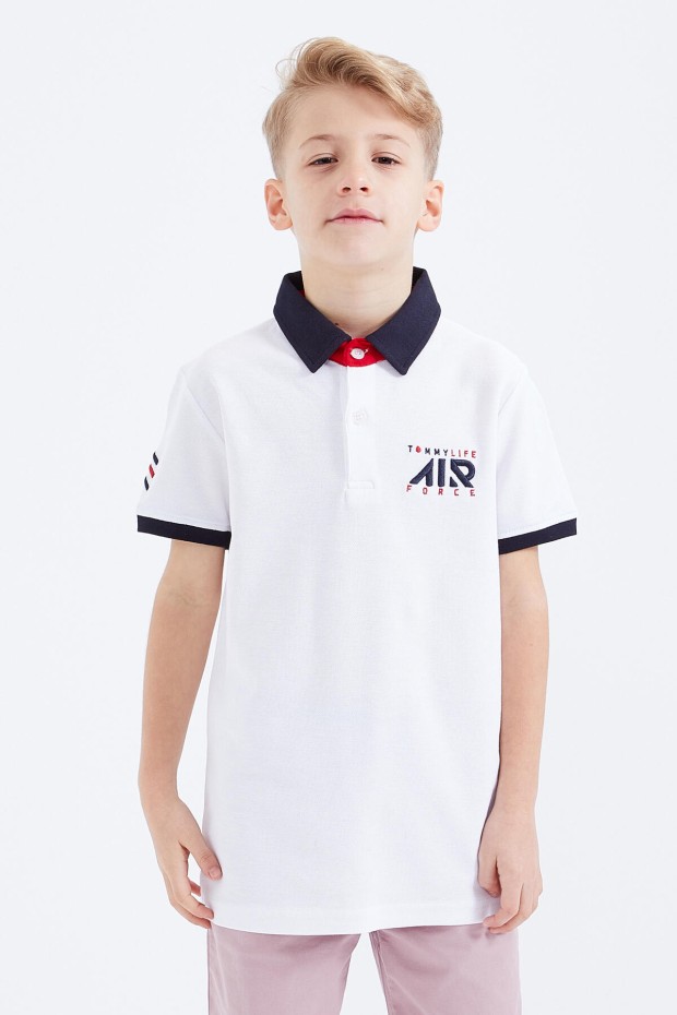 Beyaz Air Yazılı Standart Kalıp Polo Yaka Erkek Çocuk T-Shirt - 10894