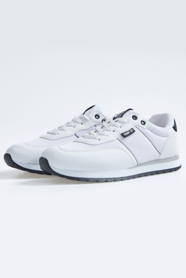 Beyaz Bağcıklı File Detaylı Süet Erkek Spor Ayakkabı - 89116 - Thumbnail