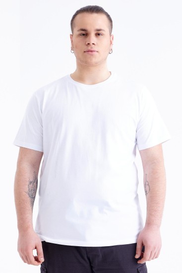 Beyaz Basic Kısa Kol O Yaka Büyük Beden Erkek T-Shirt - 88072 - Thumbnail