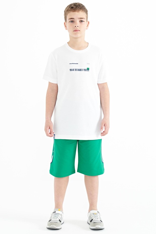 Beyaz Baskı Detaylı O Yaka Standart Kalıp Erkek Çocuk T-Shirt - 11117