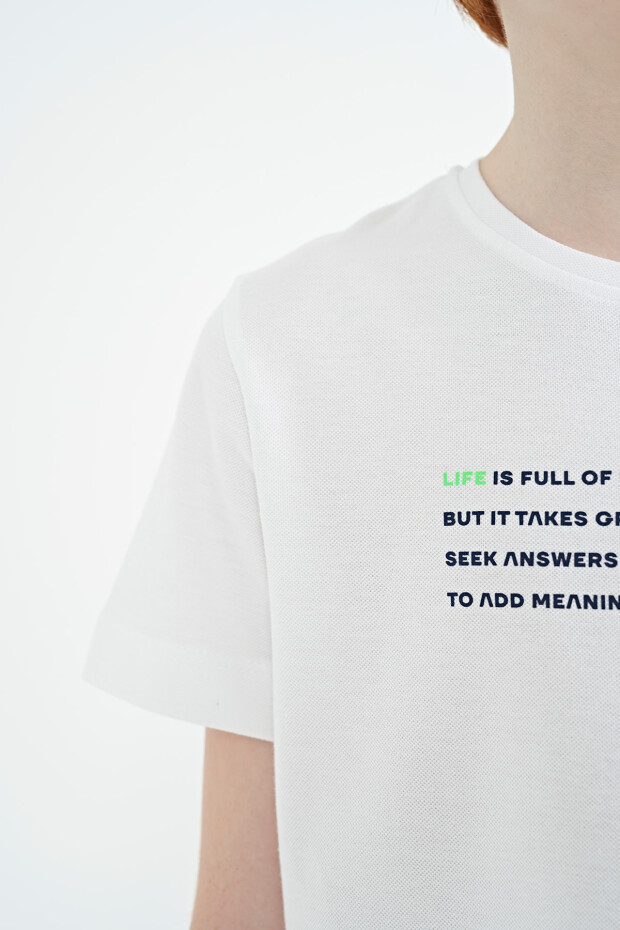 Beyaz Baskı Detaylı O Yaka Standart Kalıp Erkek Çocuk T-Shirt - 11145