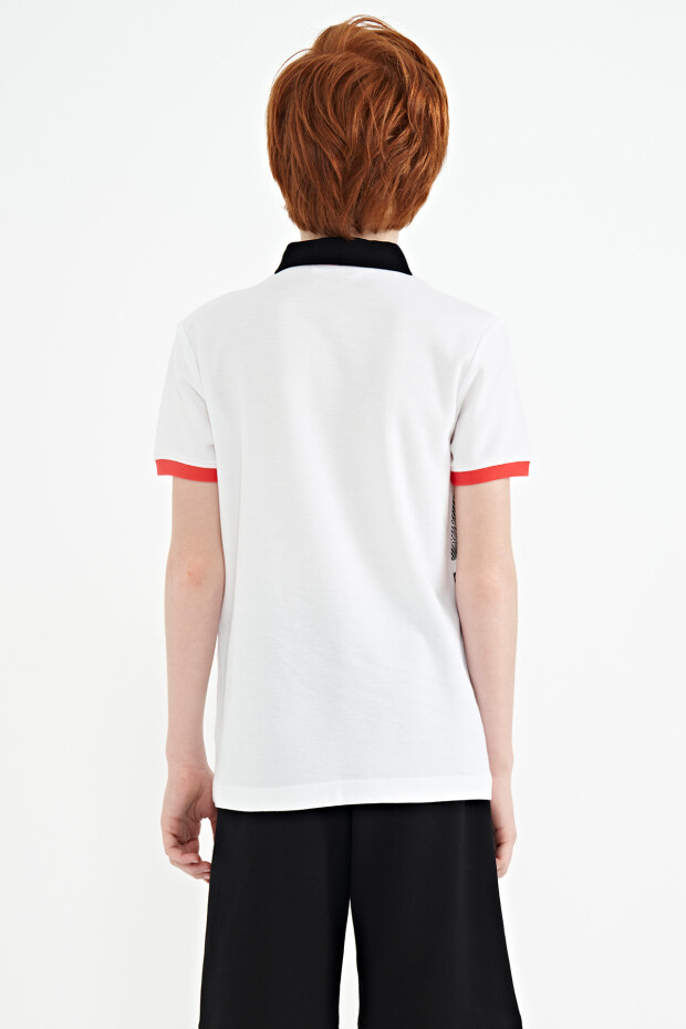 Beyaz Baskı Detaylı Polo Yaka Standart Kalıp Erkek Çocuk T-Shirt - 11094