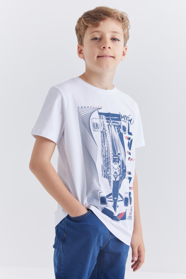 Tommy Life Beyaz Baskılı Kısa Kol Standart Kalıp O Yaka Erkek Çocuk T-Shirt - 10866. 2