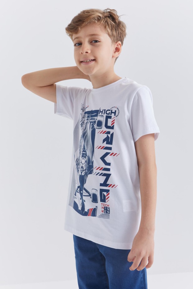 Tommy Life Beyaz Baskılı Kısa Kol Standart Kalıp O Yaka Erkek Çocuk T-Shirt - 10866. 5