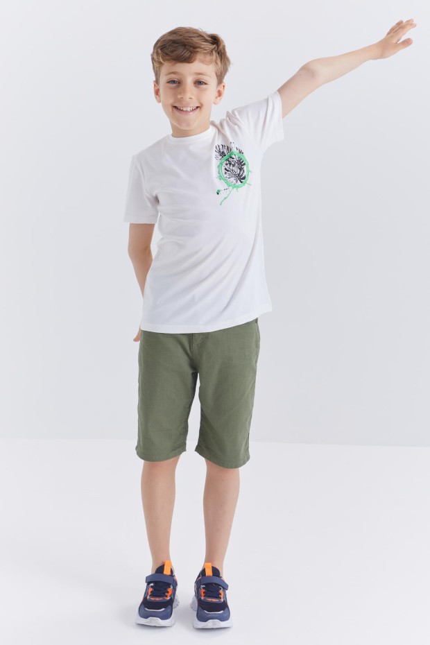 Beyaz Baskılı O Yaka Kısa Kollu Standart Kalıp Erkek Çocuk T-Shirt - 10867