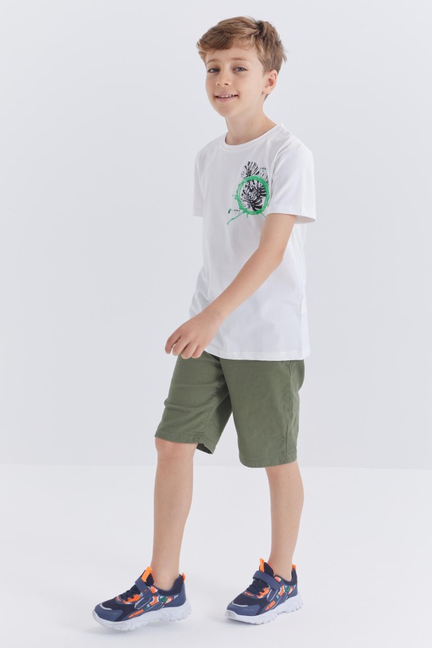 Beyaz Baskılı O Yaka Kısa Kollu Standart Kalıp Erkek Çocuk T-Shirt - 10867