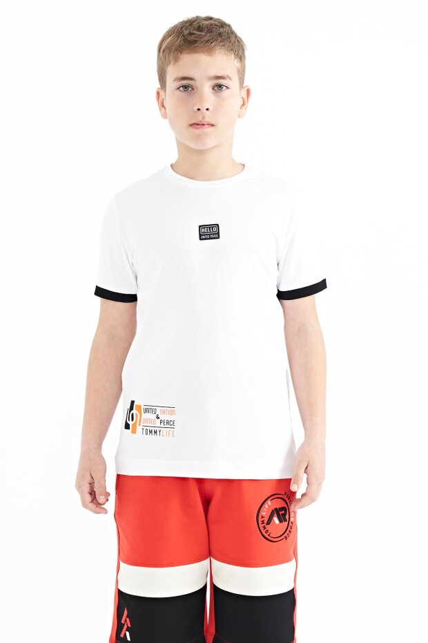 Beyaz Baskılı Standart Kalıp O Yaka Erkek Çocuk T-Shirt - 11097