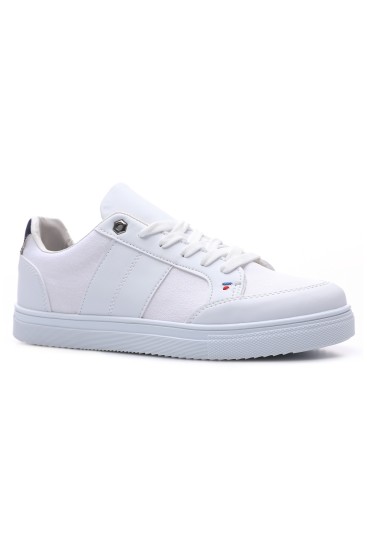 Beyaz Bağcıklı Suni Deri Detaylı Erkek Spor Ayakkabı - 89065 - Thumbnail