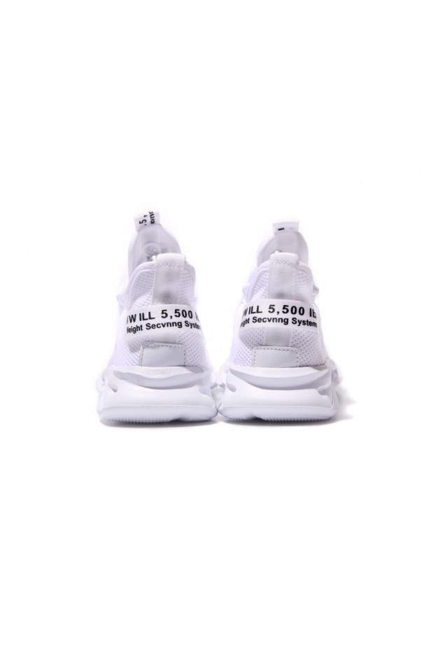 Beyaz Fileli Lastik Bağcıklı Yüksek Taban Erkek Spor Ayakkabı - 89060