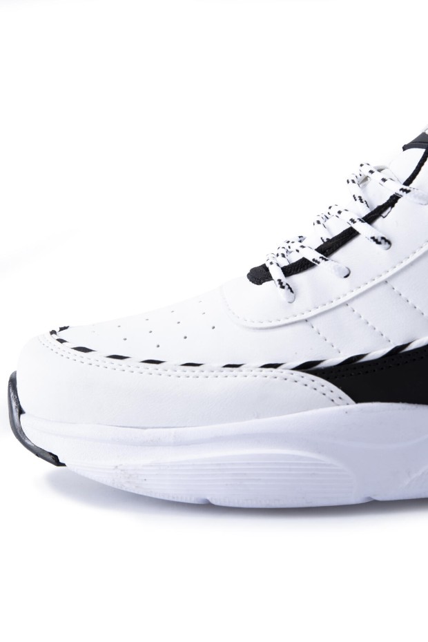 Beyaz Yüksek Bilekli Şeritli Yüksek Taban Erkek Spor Ayakkabı - 89094 - Thumbnail