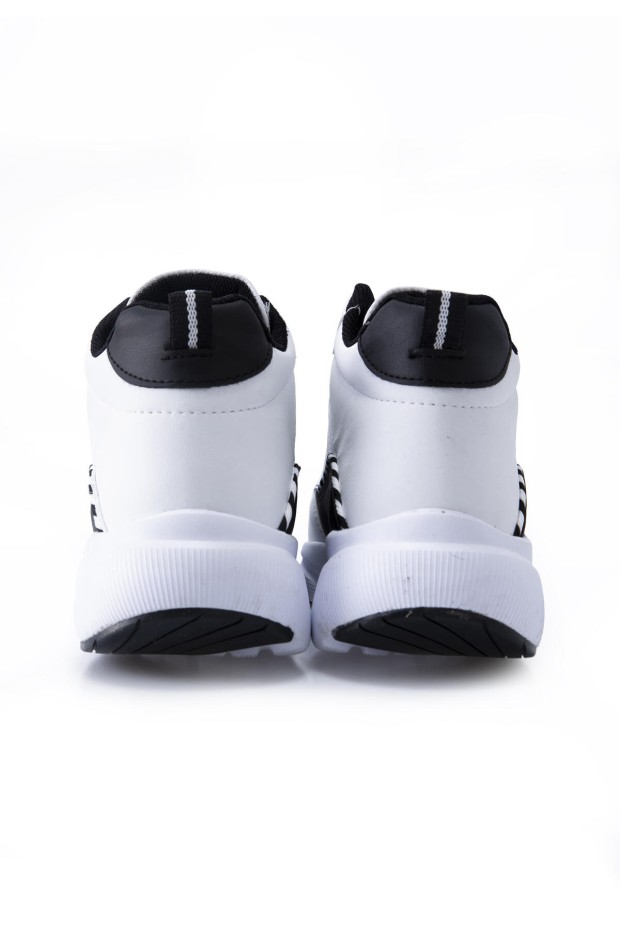 Beyaz Yüksek Bilekli Şeritli Yüksek Taban Erkek Spor Ayakkabı - 89094 - Thumbnail