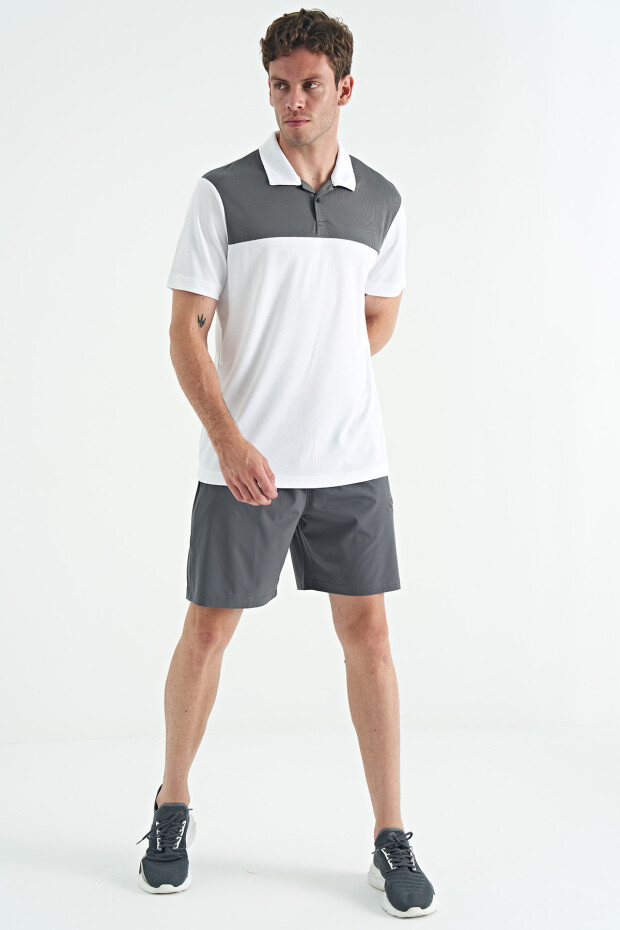 Beyaz Garni Detaylı Polo Yaka Standart Kalıp Aktif Spor Erkek T-Shirt - 88251