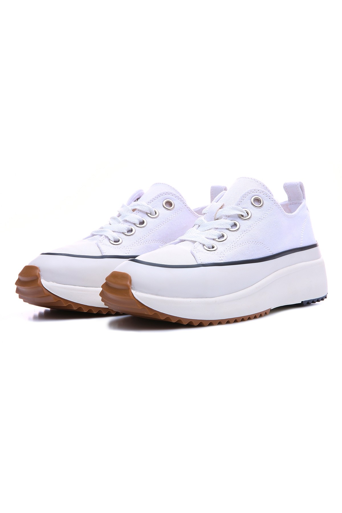 Beyaz Bağcıklı Yüksek Taban Günlük Kadın Spor Ayakkabı - 89070