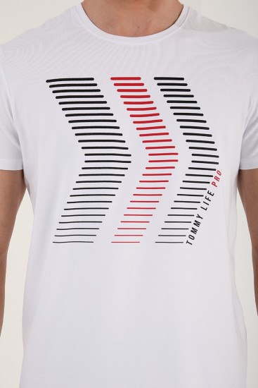 Beyaz Karışık Harf Rakam Baskılı Rahat Form O Yaka Erkek T-Shirt - 87960 - Thumbnail