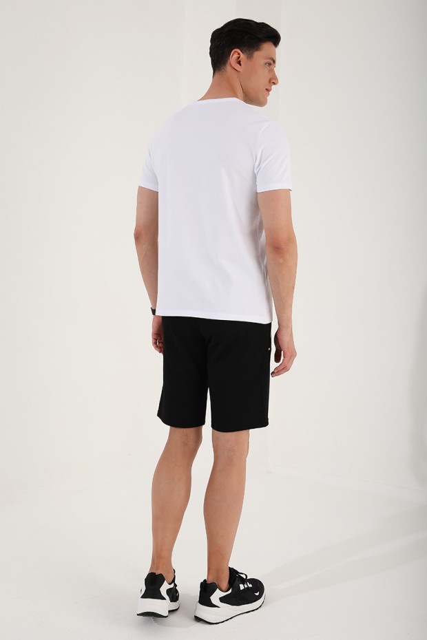 Beyaz Karışık Harf Rakam Baskılı Rahat Form O Yaka Erkek T-Shirt - 87960