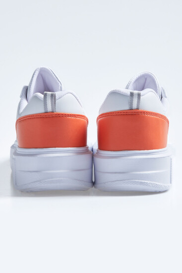 Beyaz - Kiremit Bağcıklı Rahat Kalıp Kadın Spor Ayakkabı - 89105 - Thumbnail