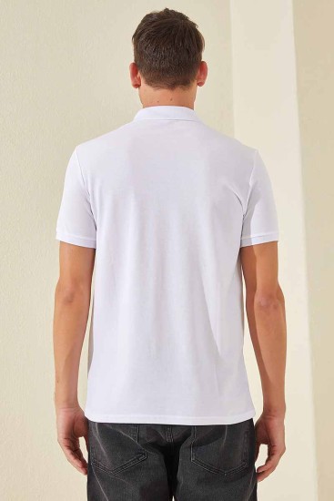 Beyaz Klasik Kısa Kol Standart Kalıp Polo Yaka Erkek T-Shirt - 87787 - Thumbnail