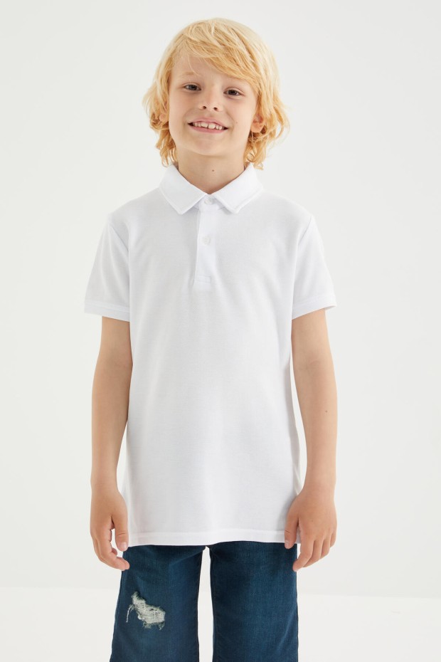 Tommy Life Beyaz Klasik Kısa Kollu Polo Yaka Erkek Çocuk T-Shirt - 10962. 1