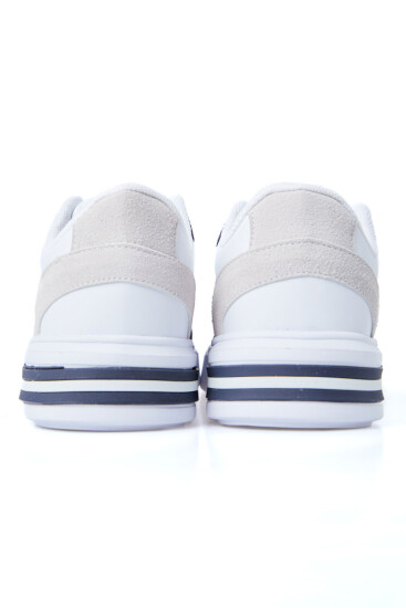 Beyaz - Lacivert Süet Detaylı Yüksek Taban Bağcıklı Renk Bloklu Erkek Spor Ayakkabı - 89119 - Thumbnail