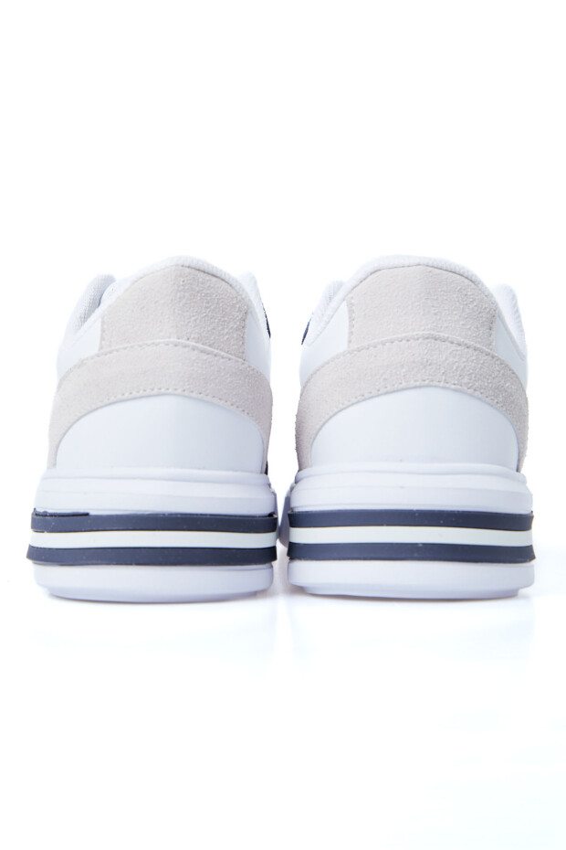 Beyaz - Lacivert Süet Detaylı Yüksek Taban Bağcıklı Renk Bloklu Erkek Spor Ayakkabı - 89119