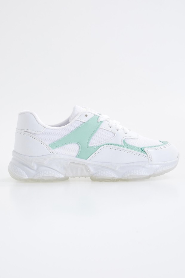 Tommy Life Beyaz - Mint Yeşil Bağcıklı Yüksek Taban Günlük Kadın Spor Ayakkabı - 89072. 1