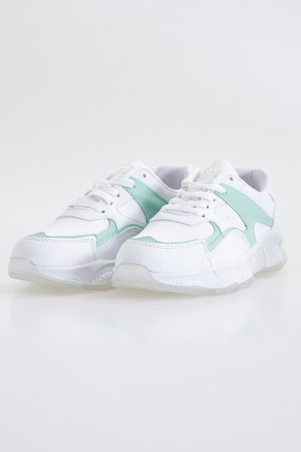 Tommy Life Beyaz - Mint Yeşil Bağcıklı Yüksek Taban Günlük Kadın Spor Ayakkabı - 89072. 2